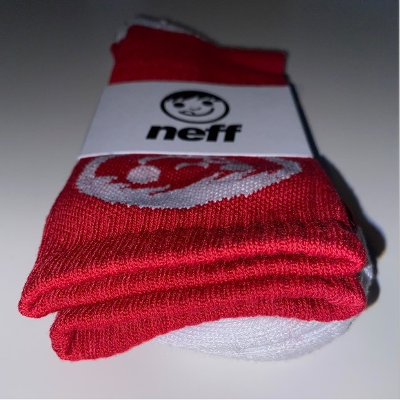 Neff Crew Socks 1 Pair Men 6.5-12 Red w/ White Face Logo Skate Snowboard BMX NEW - Picture 12 of 12